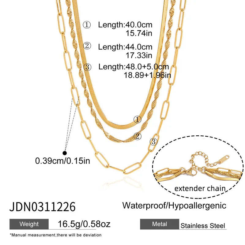 Three Layered Special 18K Gold Plated 304 Stainless Steel Necklace