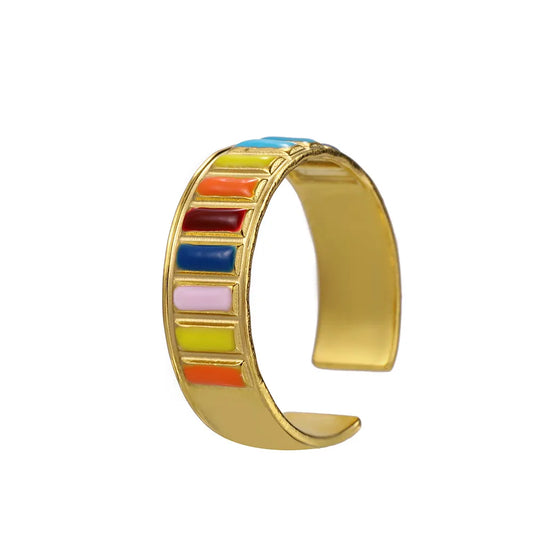 Blocks Of Color Stainless Steel Plating Open Ring