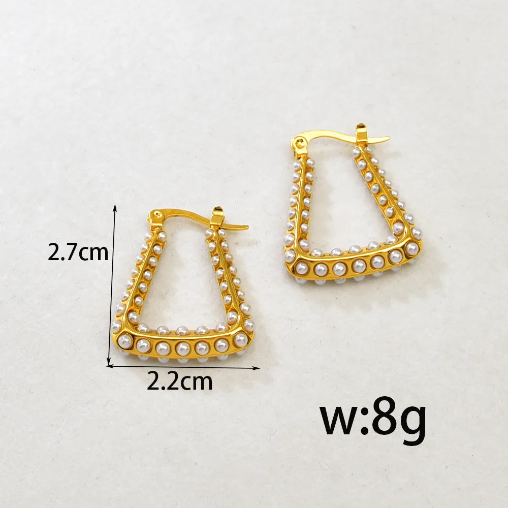Pearl 304 Stainless Steel  18K Gold Geometric Earring