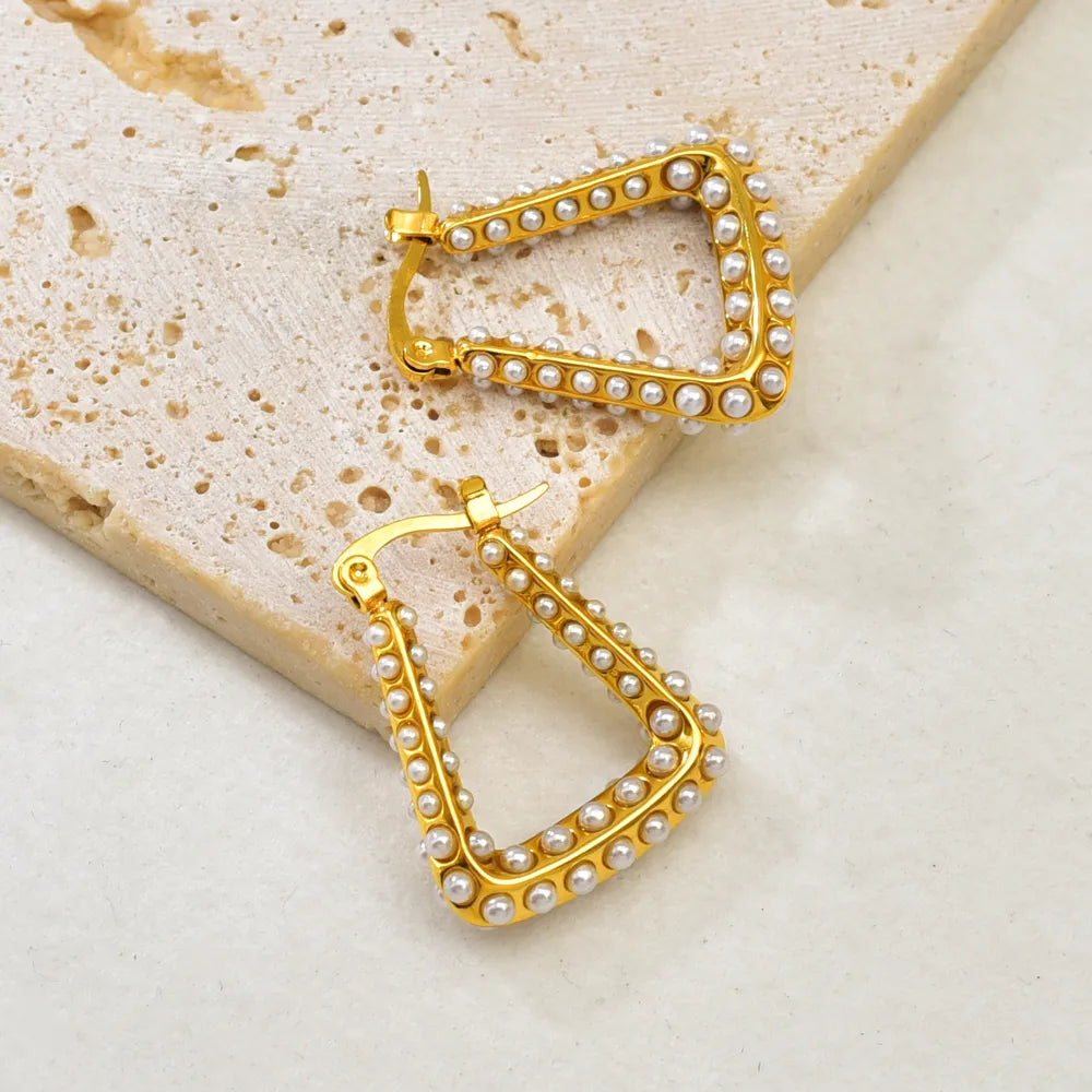 Pearl 304 Stainless Steel  18K Gold Geometric Earring