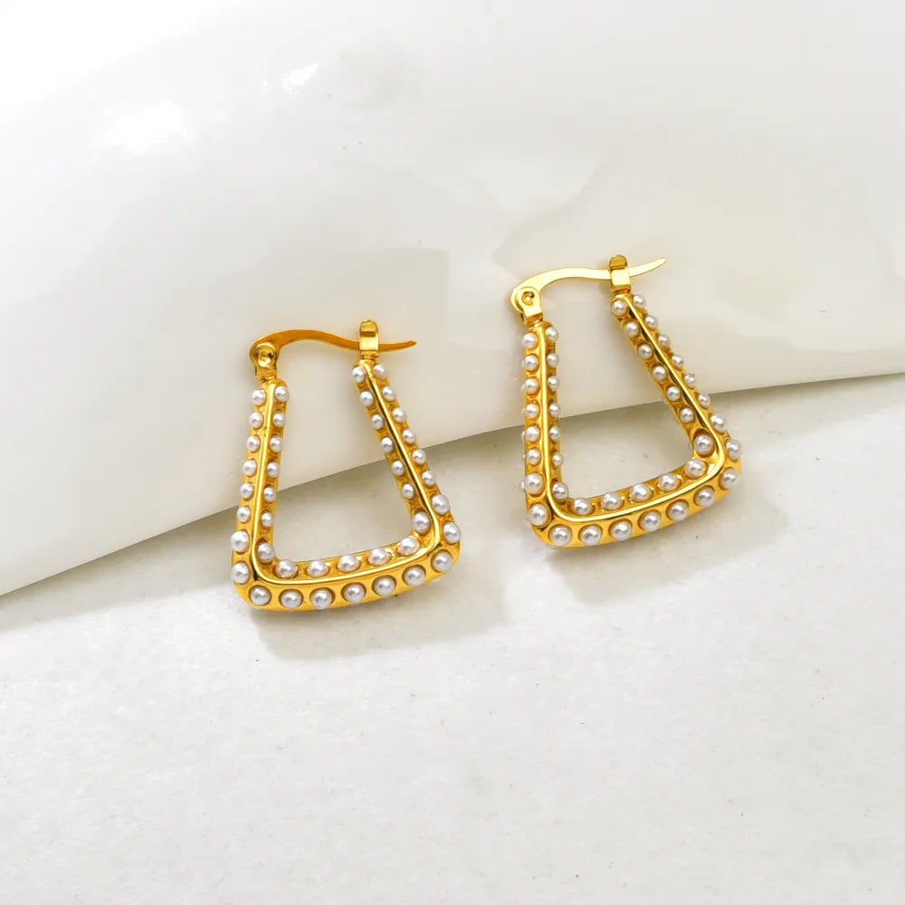 Pearl 304 Stainless Steel  18K Gold Geometric Earring