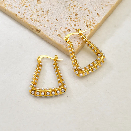 Pearl 304 Stainless Steel  18K Gold Geometric Earring