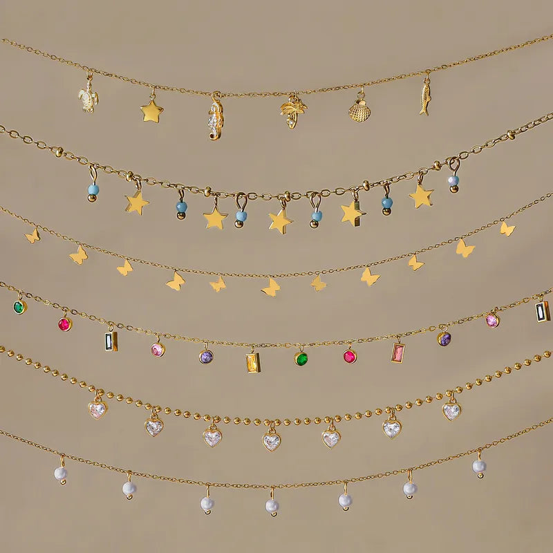 Bright Resilience Charms 18K Gold Plated 304 Stainless Steel Necklace