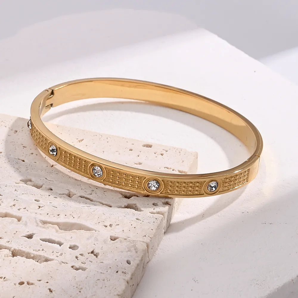 Casual Vacation Modern 304 Stainless Steel 18K Gold Plated Rhinestones Bangle