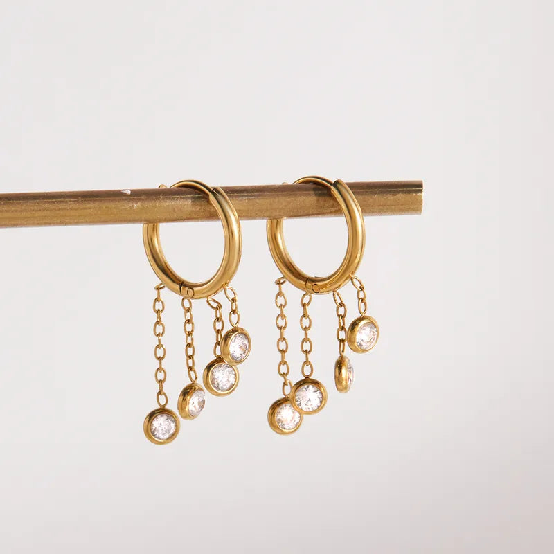 Pretty Chandelier Zirconia Inlay 18K Gold Plated 304 Stainless Steel Earring