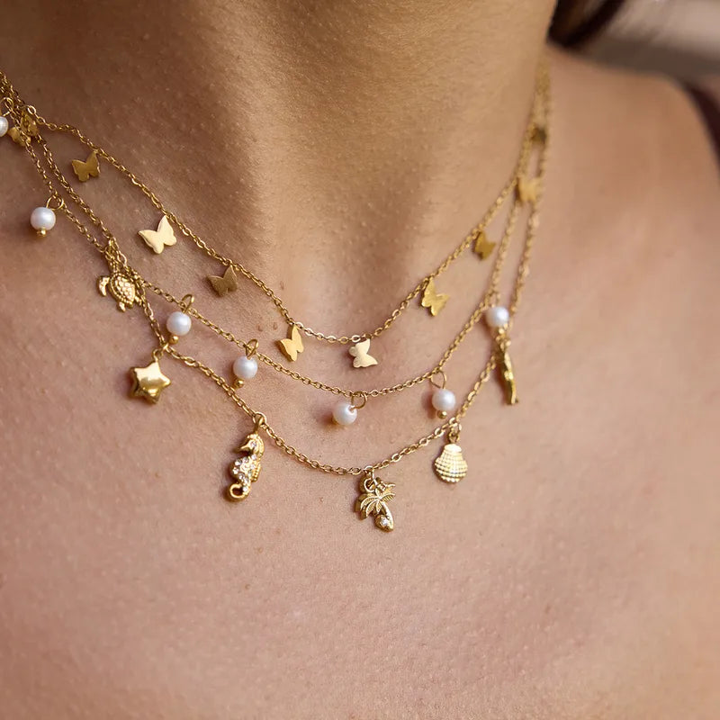 Bright Resilience Charms 18K Gold Plated 304 Stainless Steel Necklace