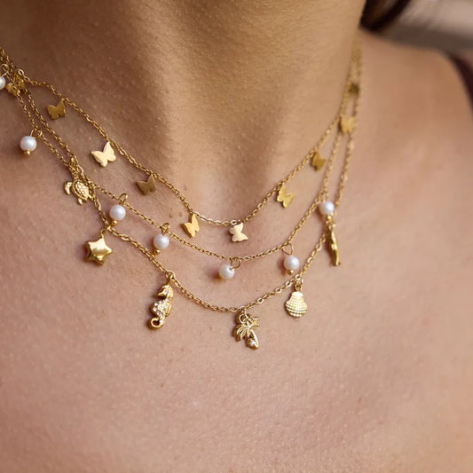 Bright Resilience Charms 18K Gold Plated 304 Stainless Steel Necklace