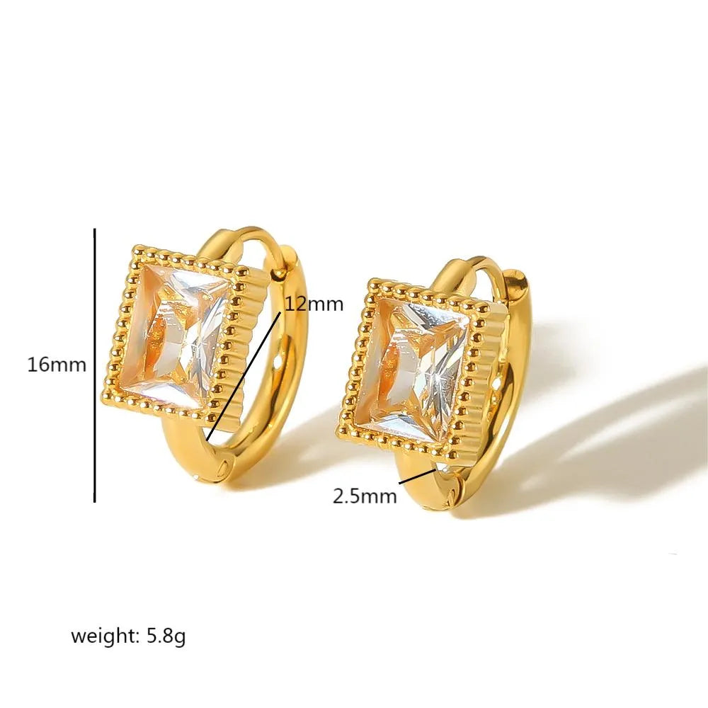 Simple Square Oval Heart Shape Polished Plated Stainless Steel 18-carat Gold Plated Cirum. Huggie earrings