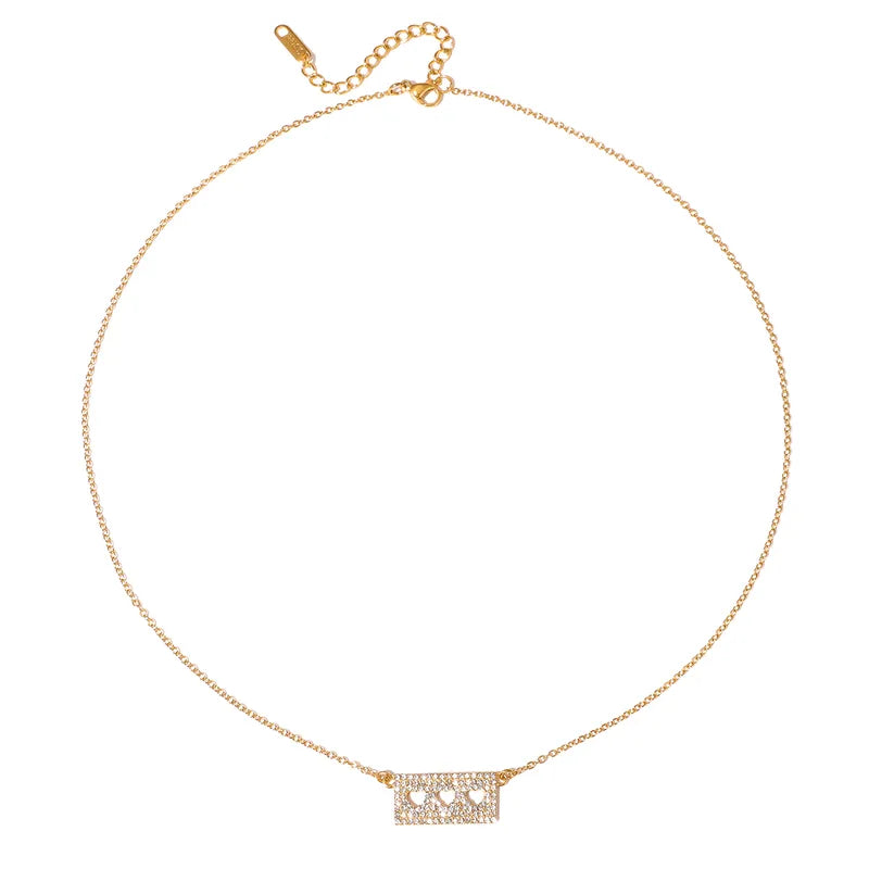 Hearty Heart Zirconia 18K Gold Plated 304 Stainless Steel Necklace