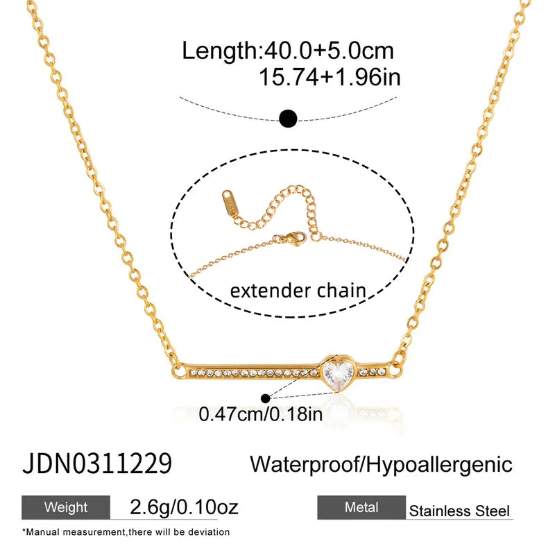 Hearty Heart Zirconia 18K Gold Plated 304 Stainless Steel Necklace