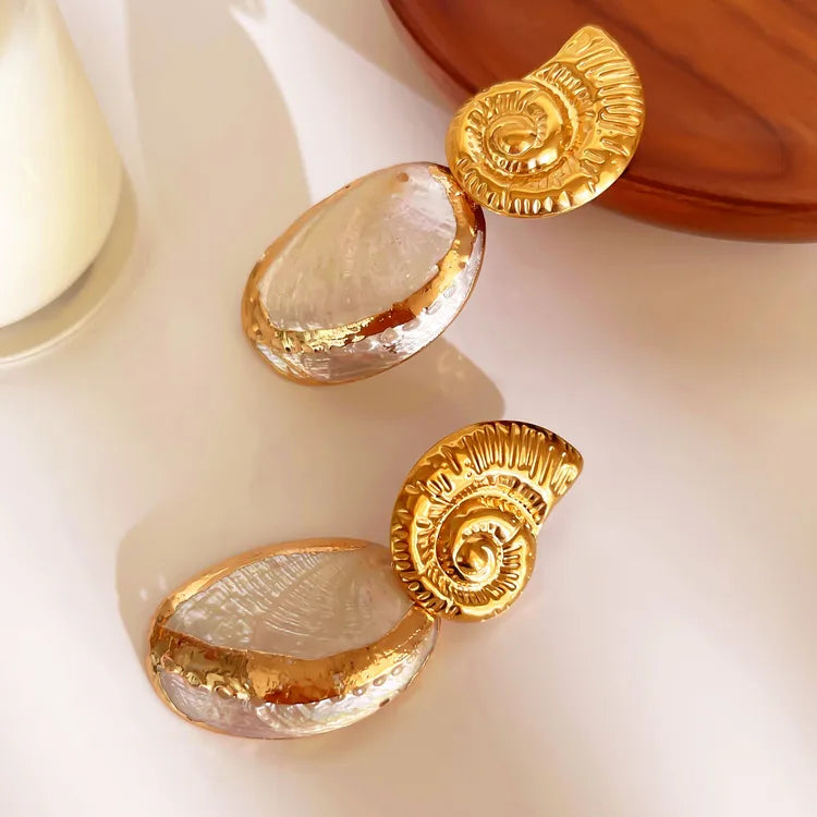 Natural Conch Shell 18K Gold Plated 304 Stainless Steel Earring