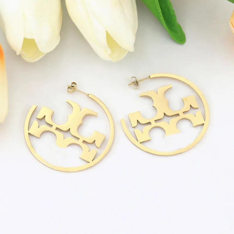 Symbol Hollow Out Carving Stainless Steel 18K Gold Plated Ear Stud