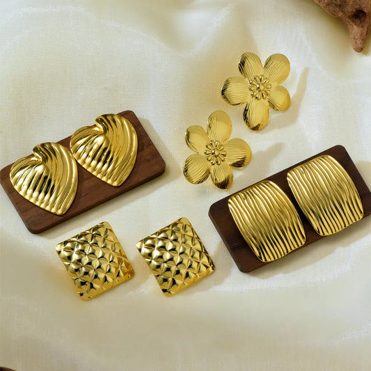 Irregular 304 Stainless Steel 18K Gold Plated Vintage Style Ear Stud