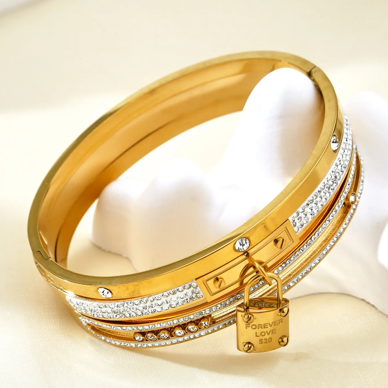 High-end Key Lock Zircon Stainless Steel 18K Gold Plated Bracelet