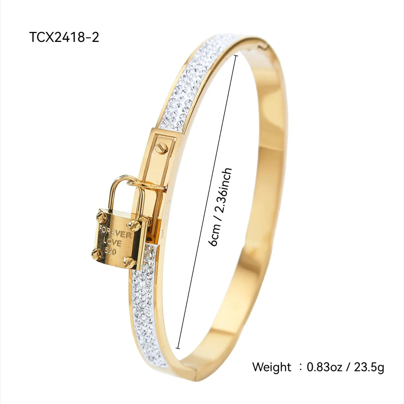 High-end Key Lock Zircon Stainless Steel 18K Gold Plated Bracelet