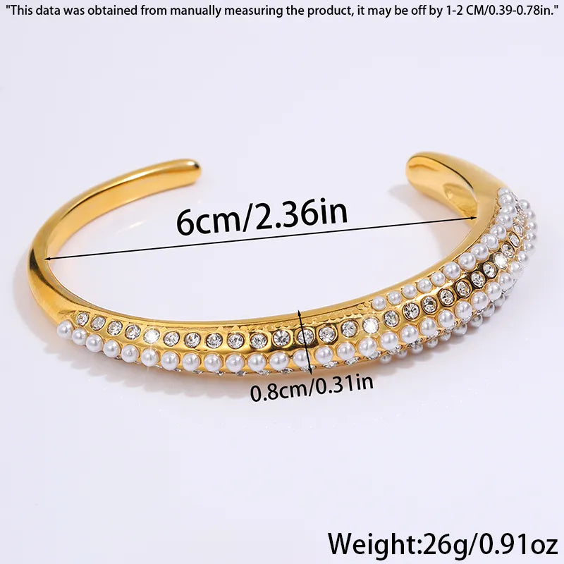 Elegant Luxurious French Style Solid Color 304 Stainless Steel Artificial Rhinestones Artificial Pearls Bangle