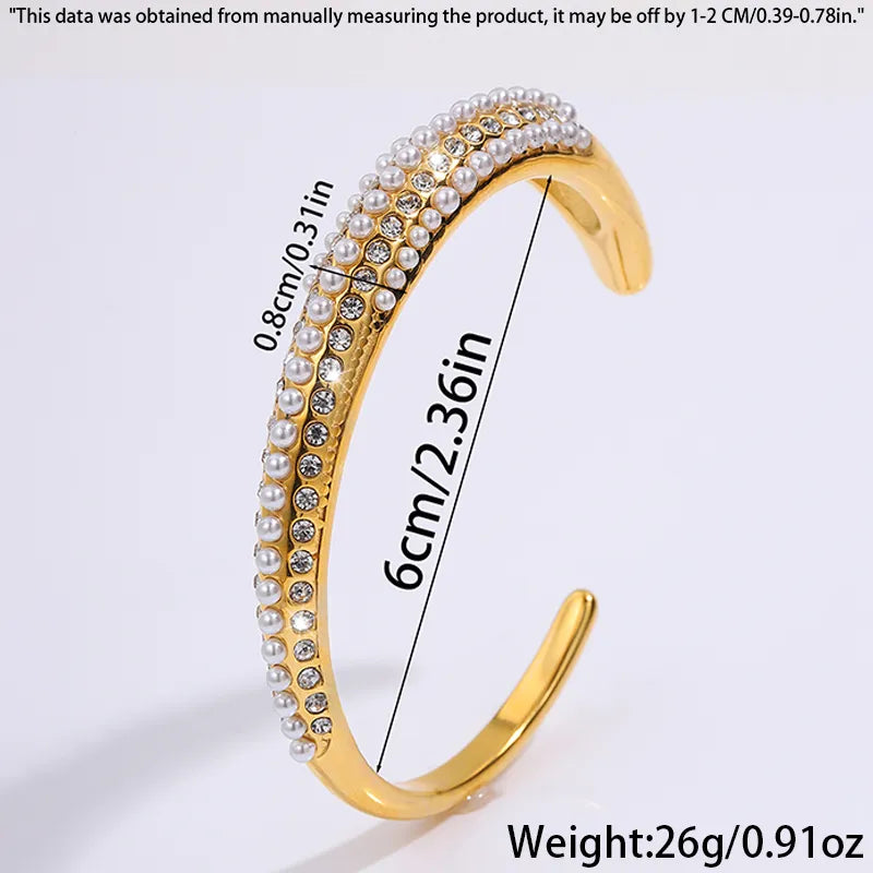 Elegant Luxurious French Style Solid Color 304 Stainless Steel Artificial Rhinestones Artificial Pearls Bangle