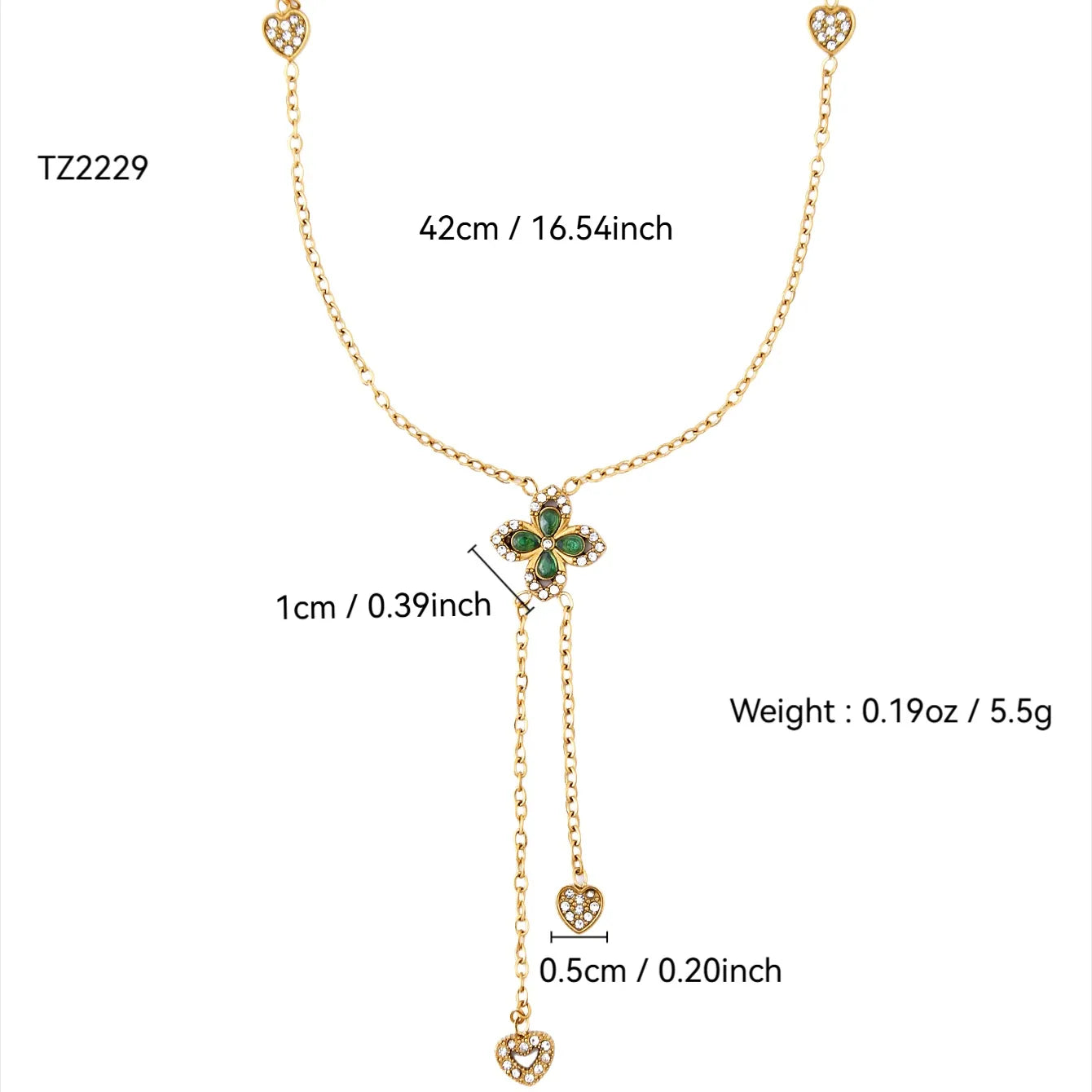 Luxury Clover Stainless Steel 18K Gold Plated Necklace With Embedded Zircon