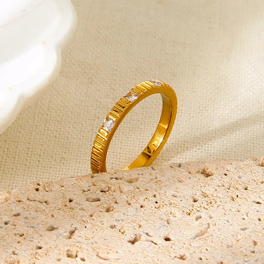 Square Zircon 18K Gold Plated 304 Stainless Steel Ring