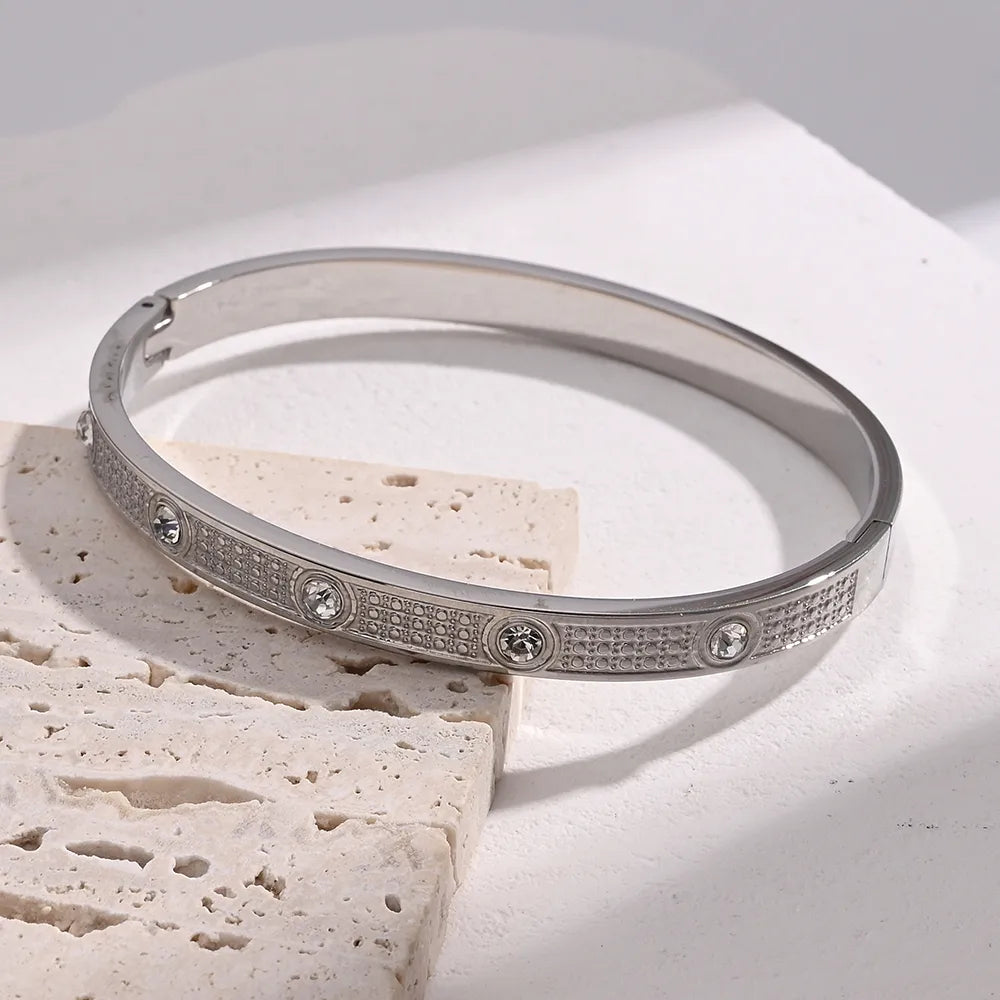 Casual Vacation Modern 304 Stainless Steel 18K Gold Plated Rhinestones Bangle