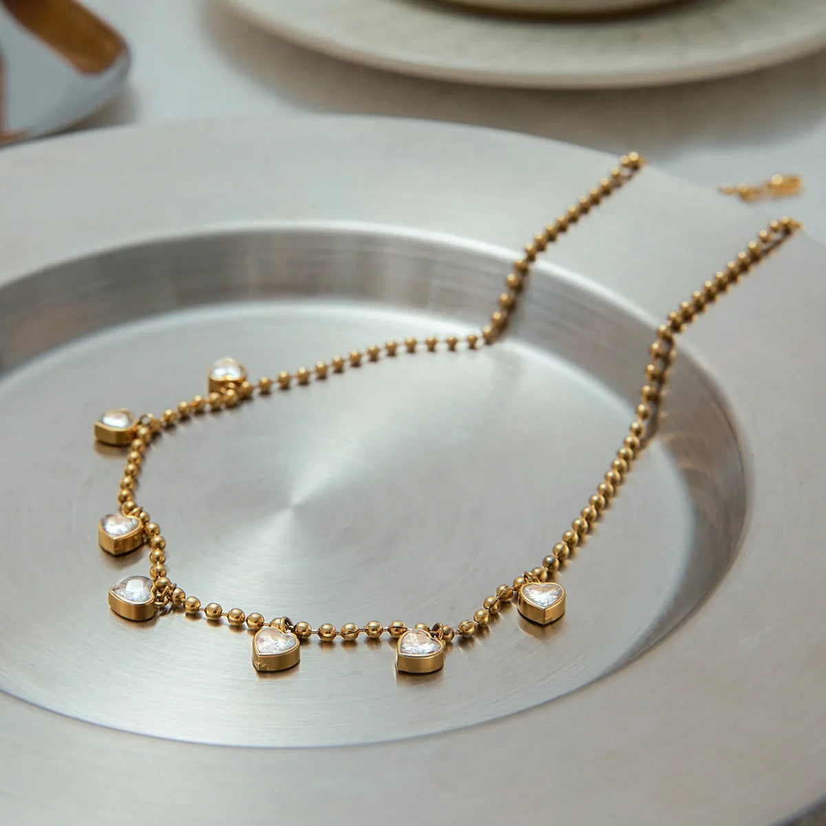 Cute Heart Shape 304 Stainless Steel 18K Gold Plated Necklace