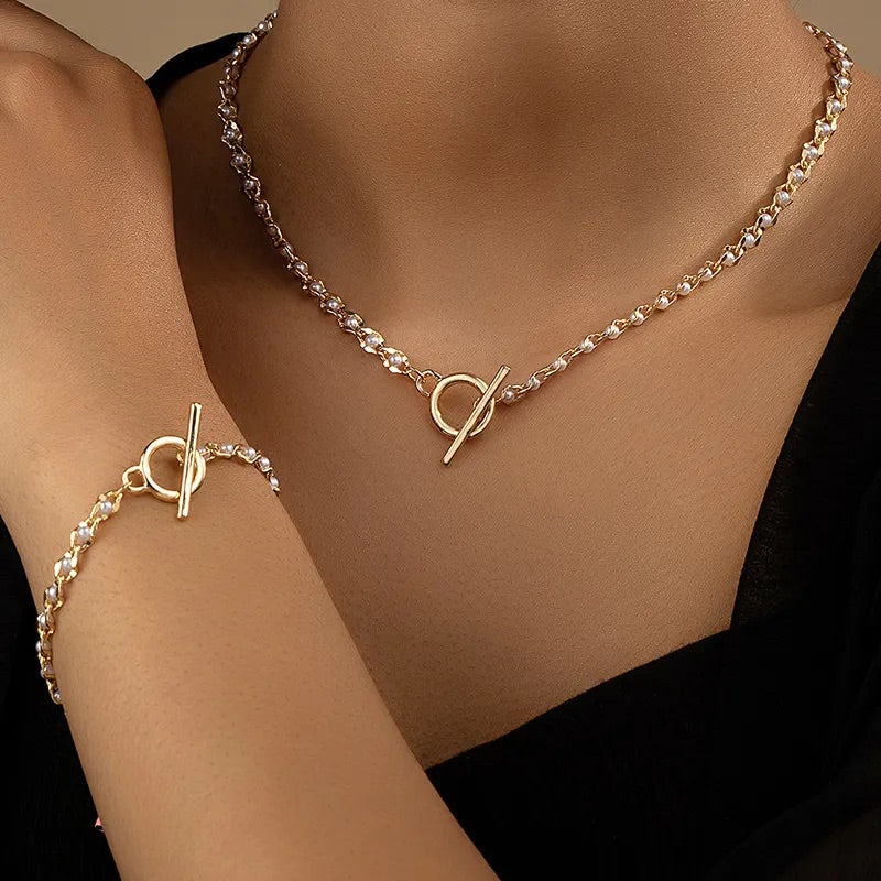 Pearl  Alloy Plating 14K Gold Plated Women's Bracelets Necklace