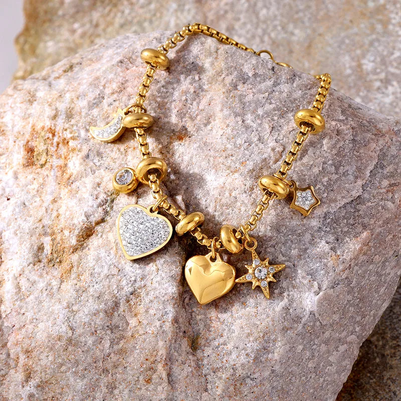 Heart Gems 18K Gold Plated 304 Stainless Steel Bracelet