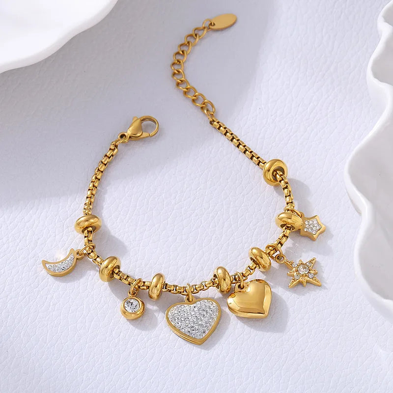 Heart Gems 18K Gold Plated 304 Stainless Steel Bracelet