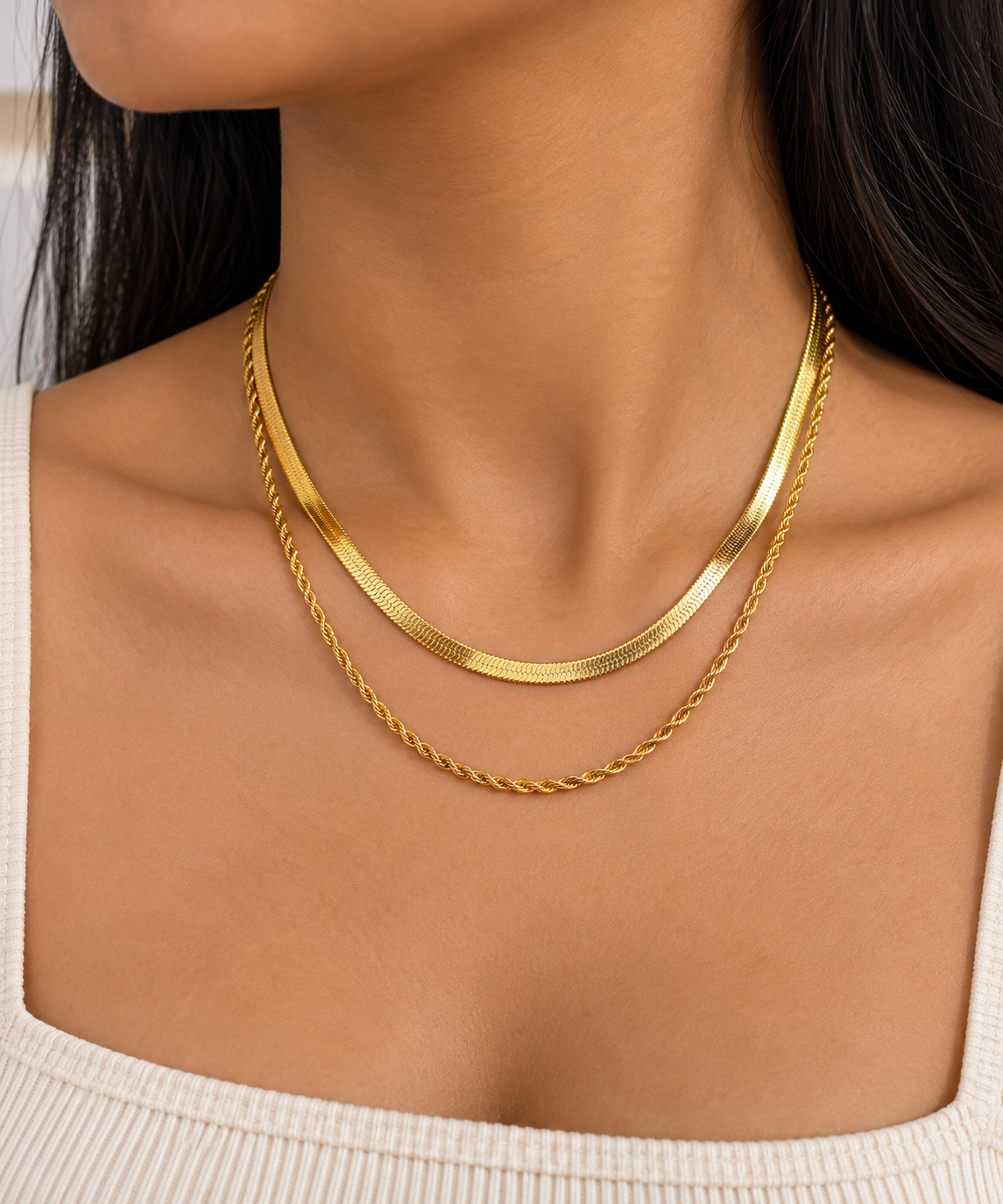 Rope Snake 18K Gold Plated 304 Stainless Steel Layered Necklace