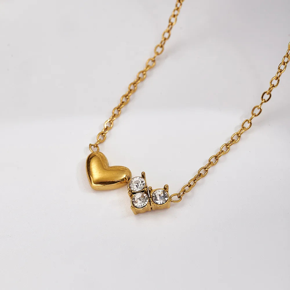 Zircon Heart 18K Gold Plated 304 Stainless Steel Necklace