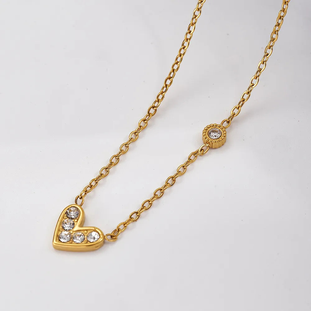 Zircon Heart 18K Gold Plated 304 Stainless Steel Necklace