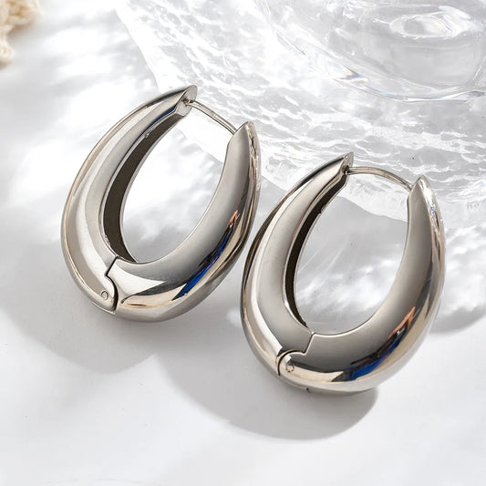 Silver 304 Stainless Steel U-Shaped Earrings