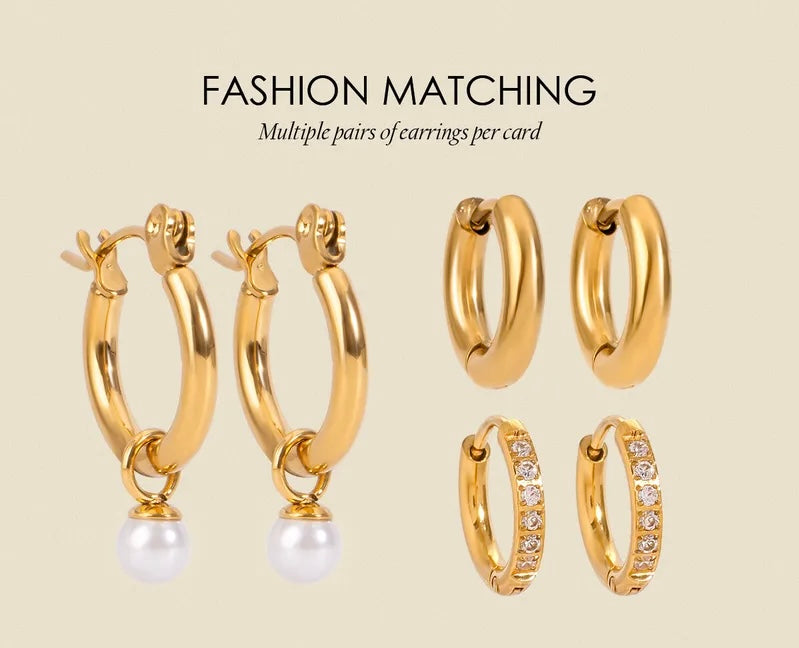 Classic Pearl Gem 304 Stainless Steel Geometric 18K Gold Plated Earring