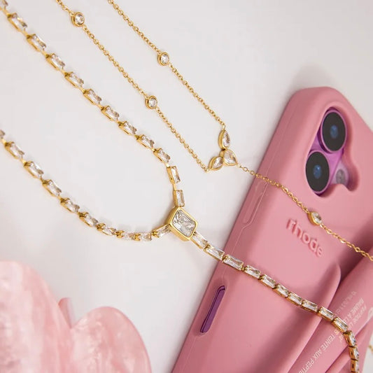 A Style Classic 18K Gold Plated Stainless Steel Zirconia Square Y-Chain Necklace