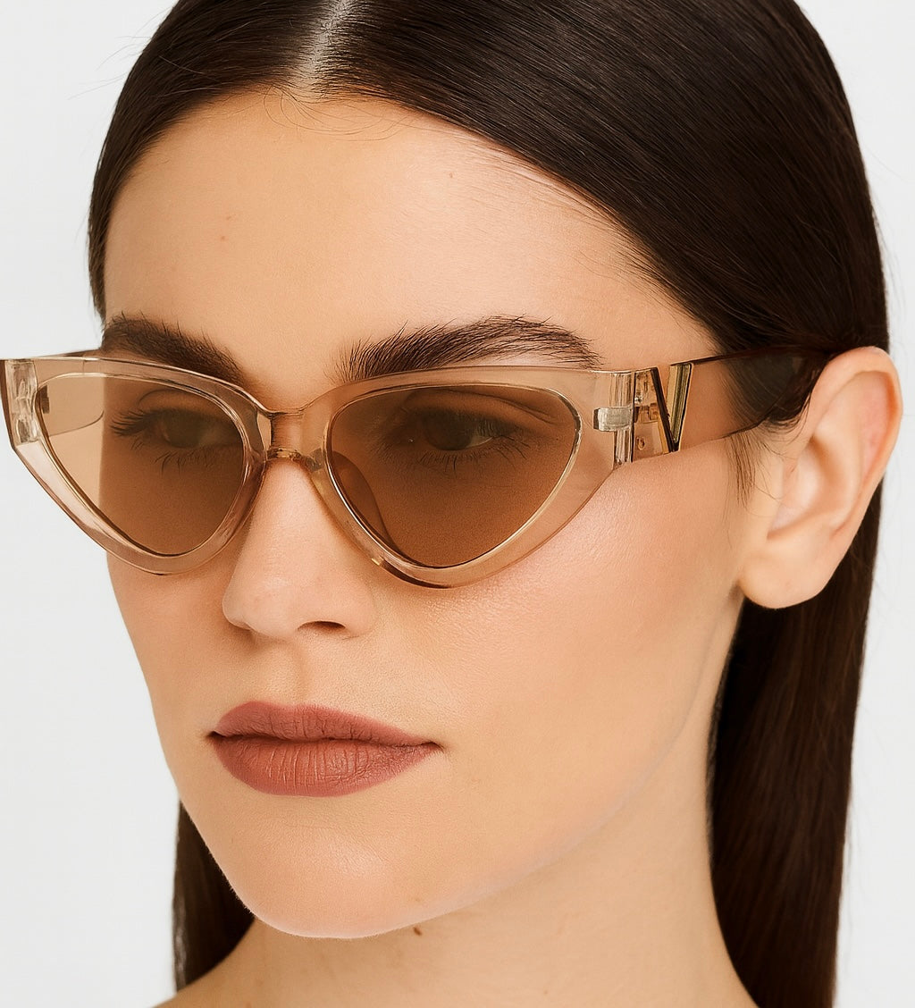 Brown UV400 Protection Resin Cat Eye Full Frame Women's Sunglasses