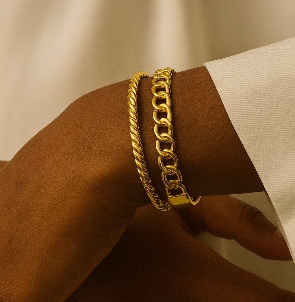 Twisted Bands 304 Stainless Steel 18K Gold Plated Bracelet