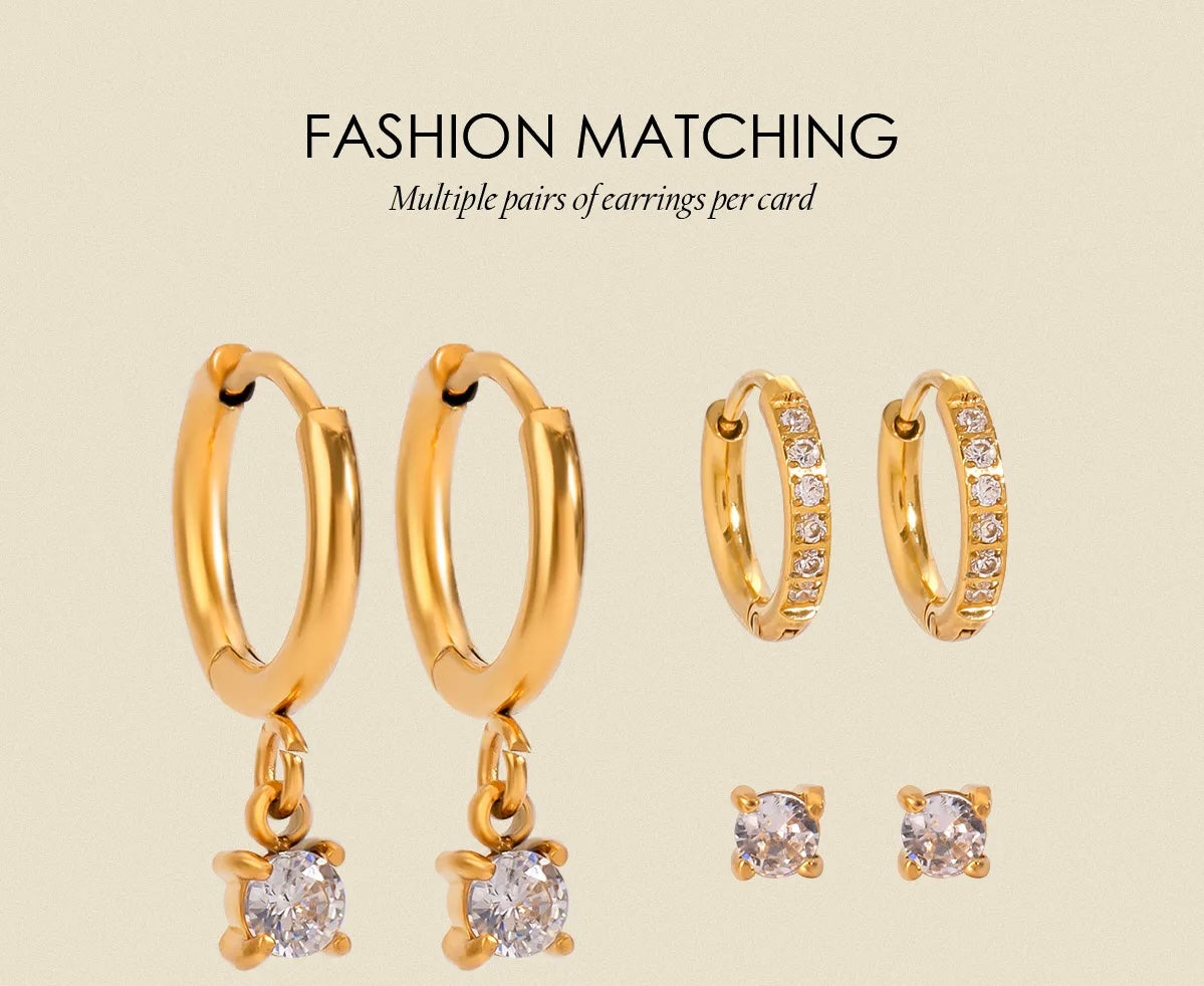 Classic Drop Earring 304 Stainless Steel 18K Gold Plated Rhinestone Ear Studs