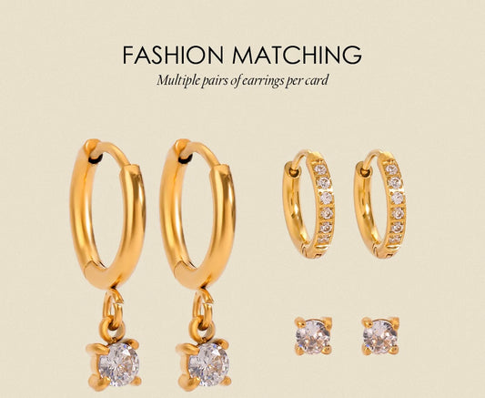 Classic Drop Earring 304 Stainless Steel 18K Gold Plated Rhinestone Ear Studs