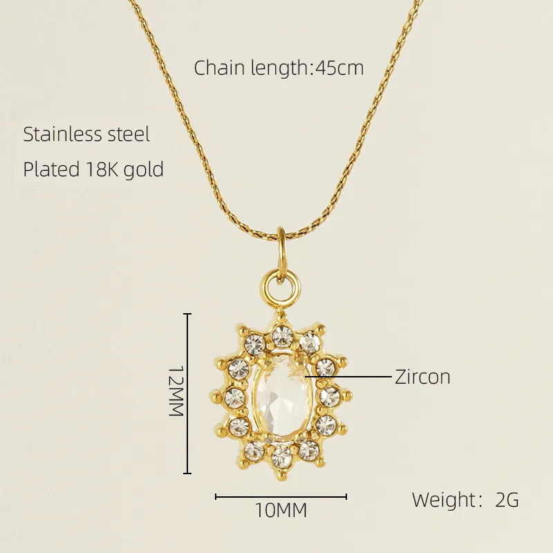 Glam Shiny Sun Water Droplets Heart Shape Stainless Steel Plating Inlay Zircon 18k Gold Plated Pendant Necklace