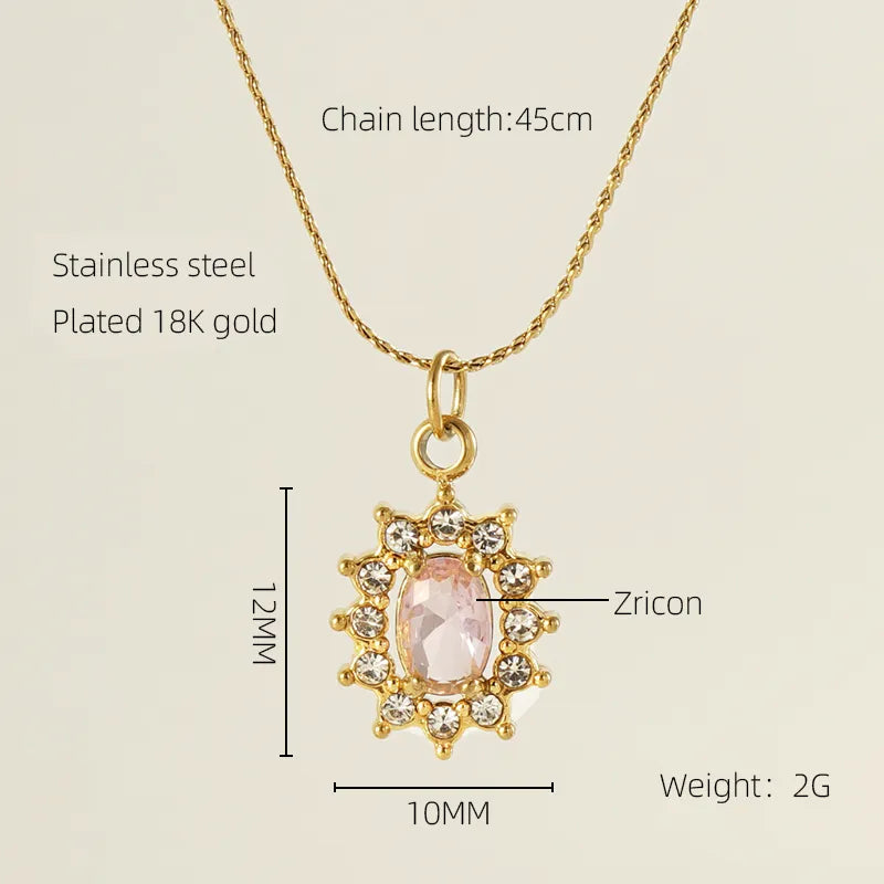 Glam Shiny Sun Water Droplets Heart Shape Stainless Steel Plating Inlay Zircon 18k Gold Plated Pendant Necklace