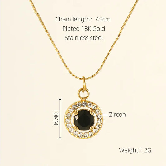 Round Shape Stainless Steel Plating Inlay Zircon 18k Gold Plated Pendant Necklace