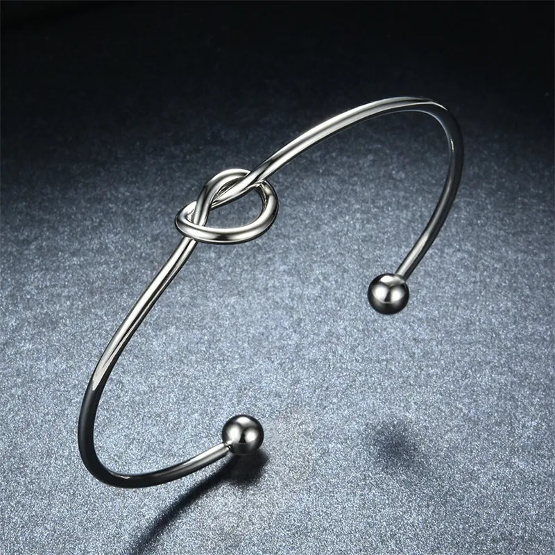 Handmade Solid Color Knot Stainless Steel 18K Gold Plated Cuff Bracelets