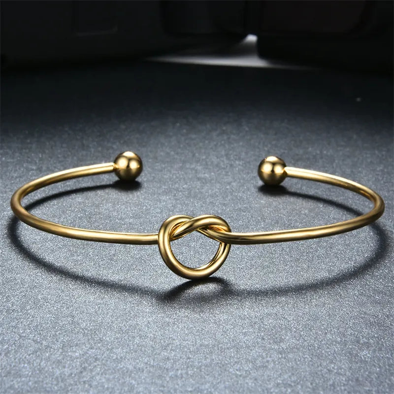 Handmade Solid Color Knot Stainless Steel 18K Gold Plated Cuff Bracelets