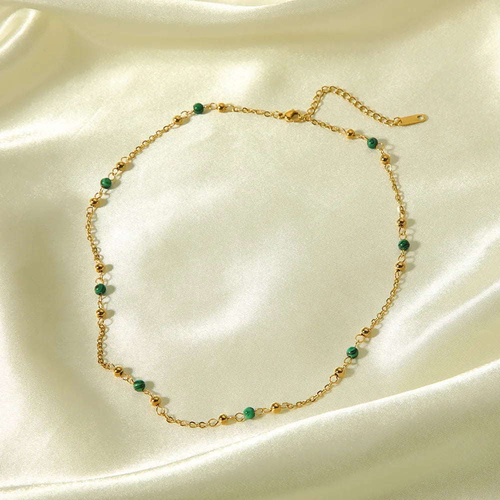 Green Unique 18K Gold Plated 201 Stainless Steel Bracelet Necklace Set