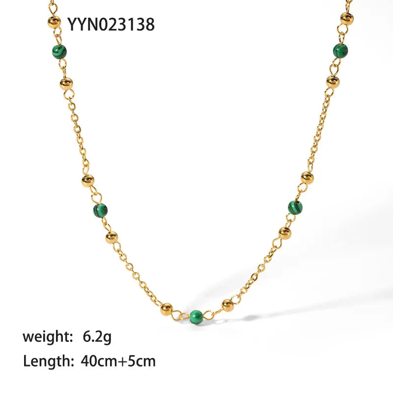 Green Unique 18K Gold Plated 201 Stainless Steel Bracelet Necklace Set