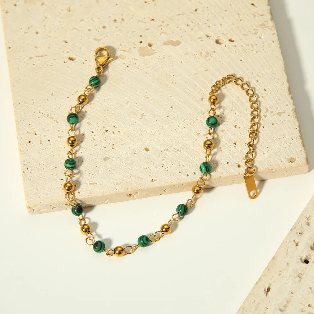 Green Unique 18K Gold Plated 201 Stainless Steel Bracelet Necklace Set