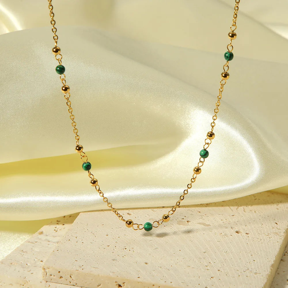 Green Unique 18K Gold Plated 201 Stainless Steel Bracelet Necklace Set