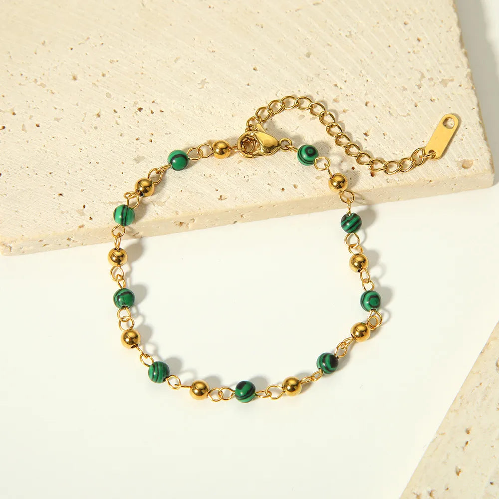 Green Unique 18K Gold Plated 201 Stainless Steel Bracelet Necklace Set