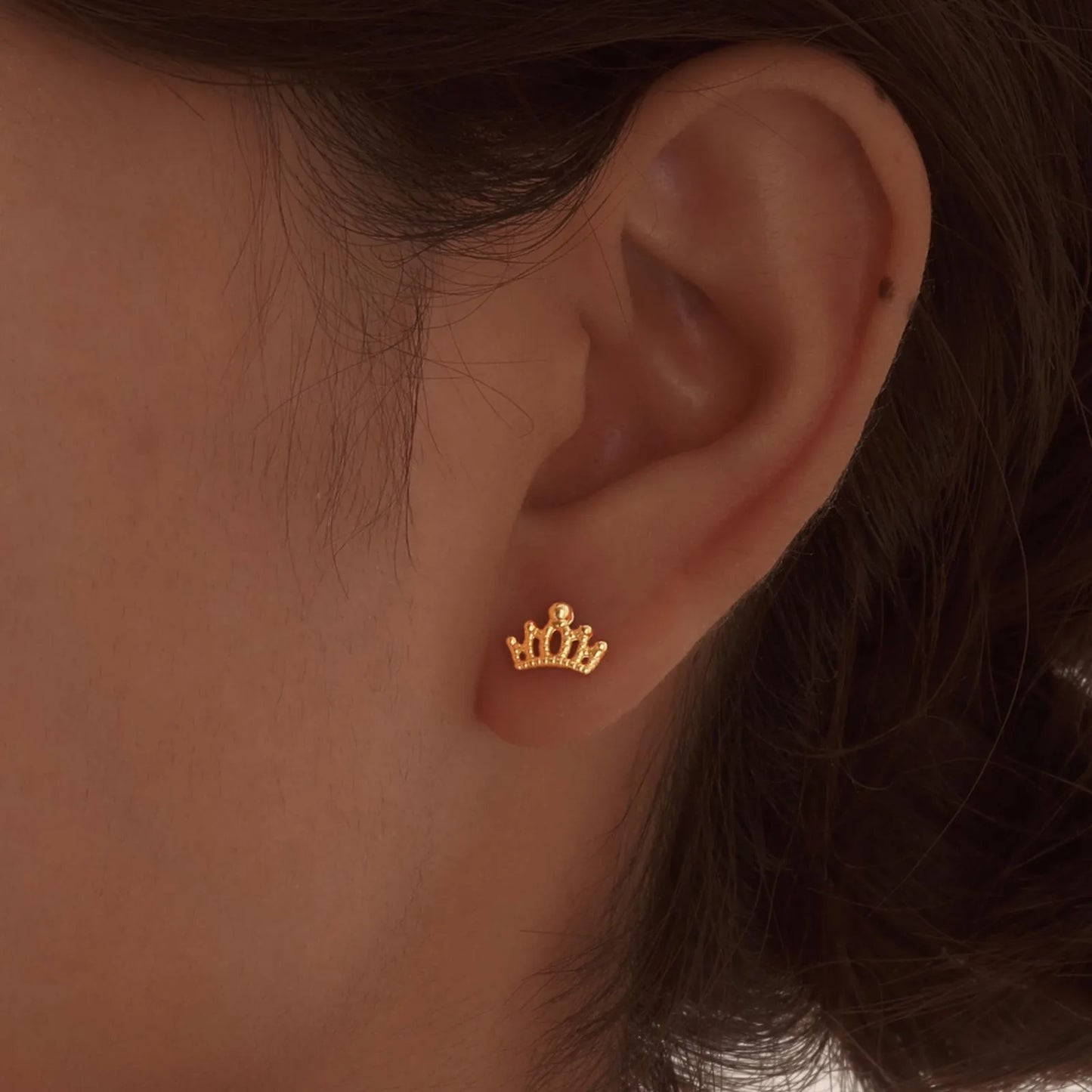 Crown Shape Inlay 201 Stainless Steel Zircon 18K Gold Plated Ear Studs