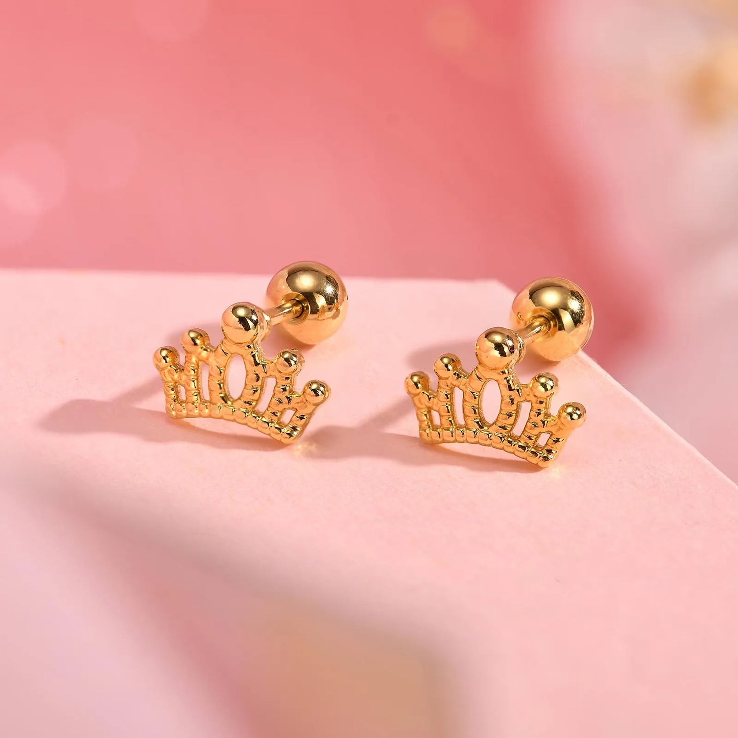 Crown Shape Inlay 201 Stainless Steel Zircon 18K Gold Plated Ear Studs